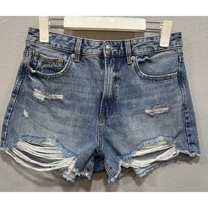 Stradivarius Denim Shorts Women's Size 8 Blue Cut Off Distressed Raw Frayed Hem